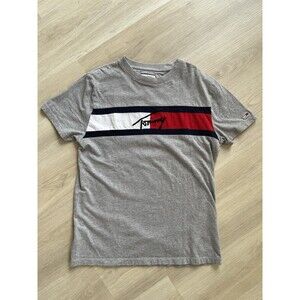 Y2K Tommy Jeans Men's Colorblock Logo T-Shirt S Gray Red White Navy